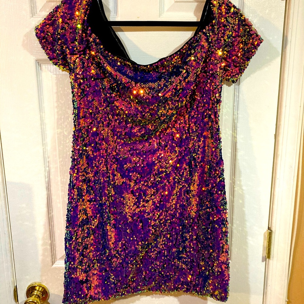 Cute Off the Shoulder Multicolored Sequins Dress